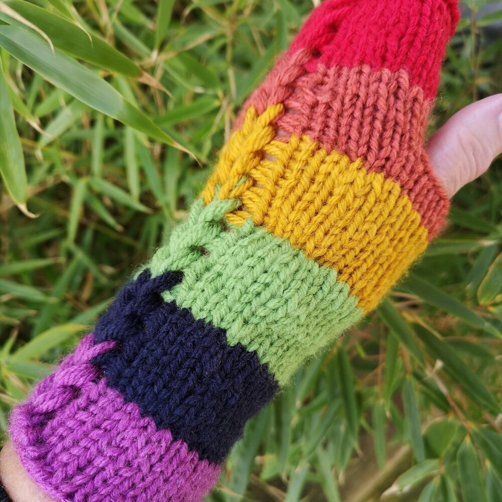 Rainbow Rave Disco Gay Pride lgbt Retro Knit Fingerless Gloves Multicolo…